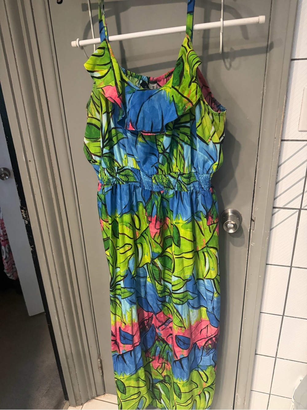 Lane Bryant Blue and Lime Tropical Print Dress